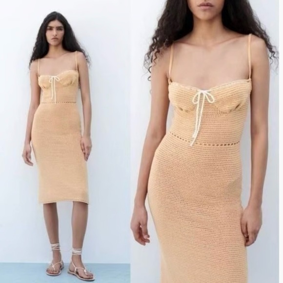 Zara Dresses & Skirts - Zara Crochet Knit Bustier Dress Pastel Orange Size Small 3991/039/711